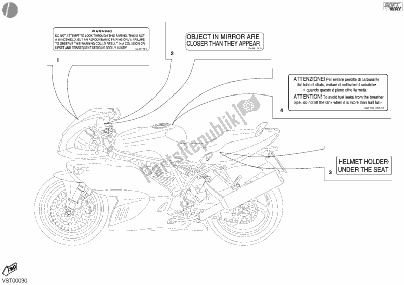 Wszystkie części do Etykiety Ostrzegawcze Usa Ducati Supersport 1000 SS 2004
